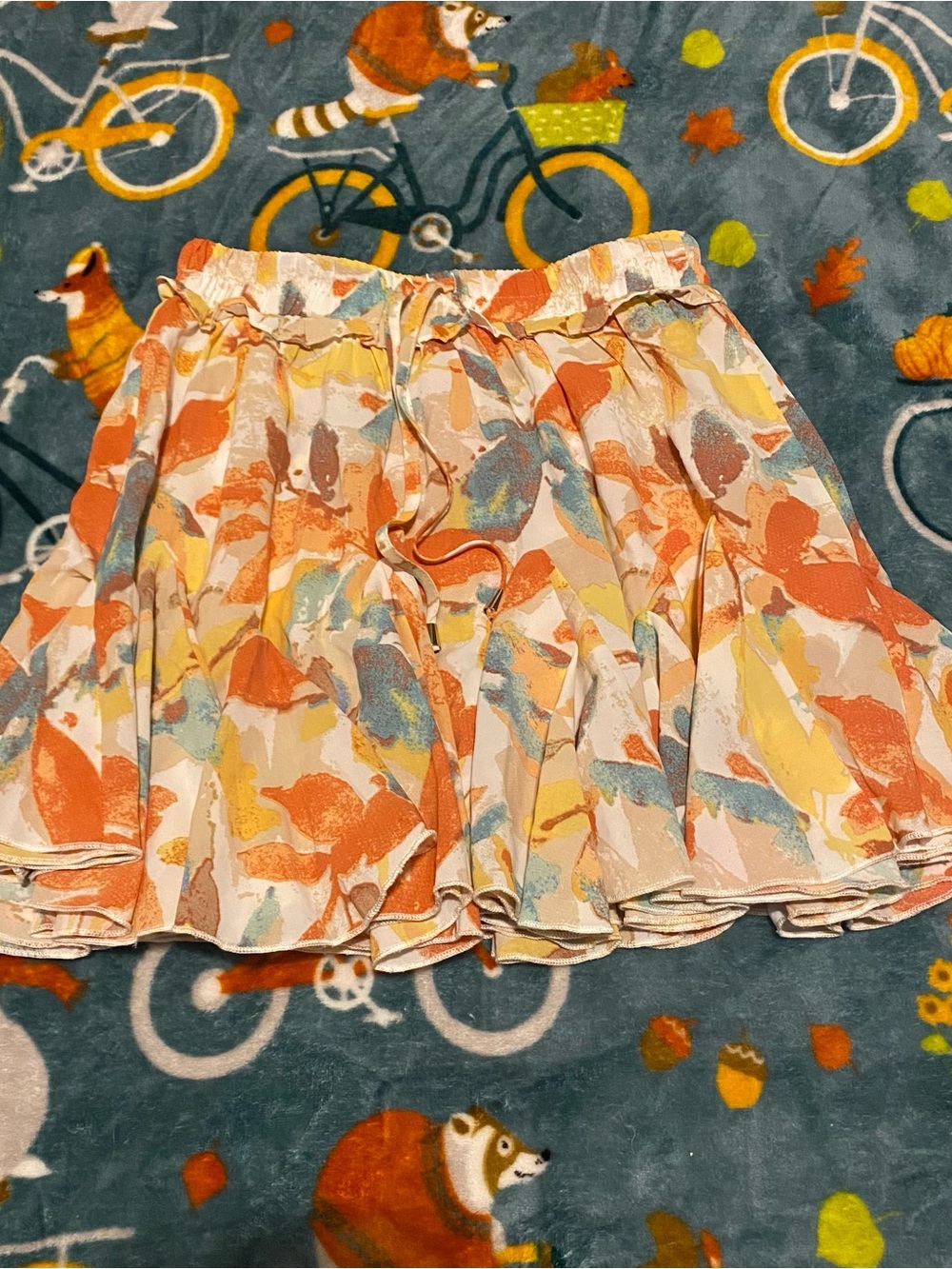 Watercolor Abstract Mini Skort Tiered Ruffle Orange/Blue/White Entro Women's S
